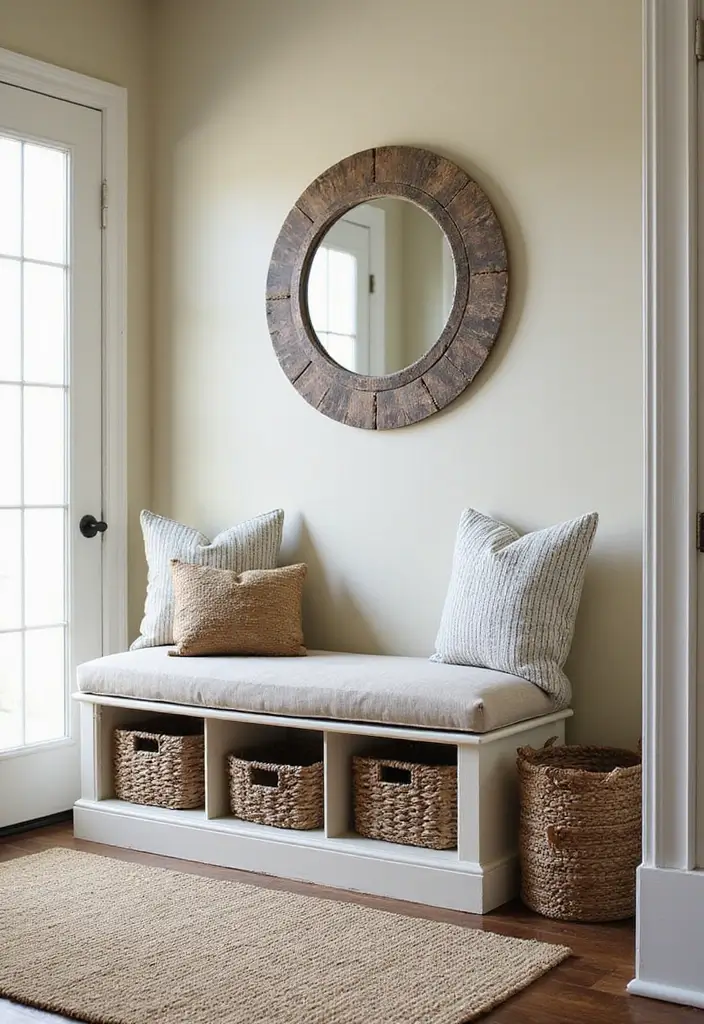 30 Small Front Entryway Ideas That Make a Big Impression - 2. Stylish Bench with Hidden Storage