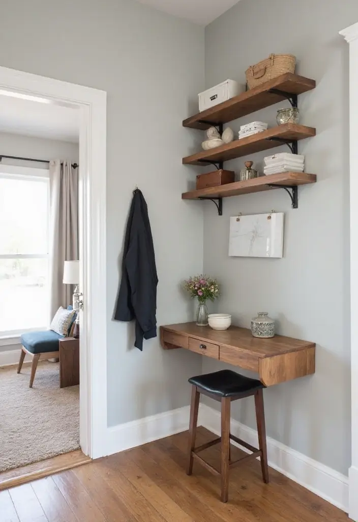 30 Small Front Entryway Ideas That Make a Big Impression - 23. Compact Wall-Mount Desk