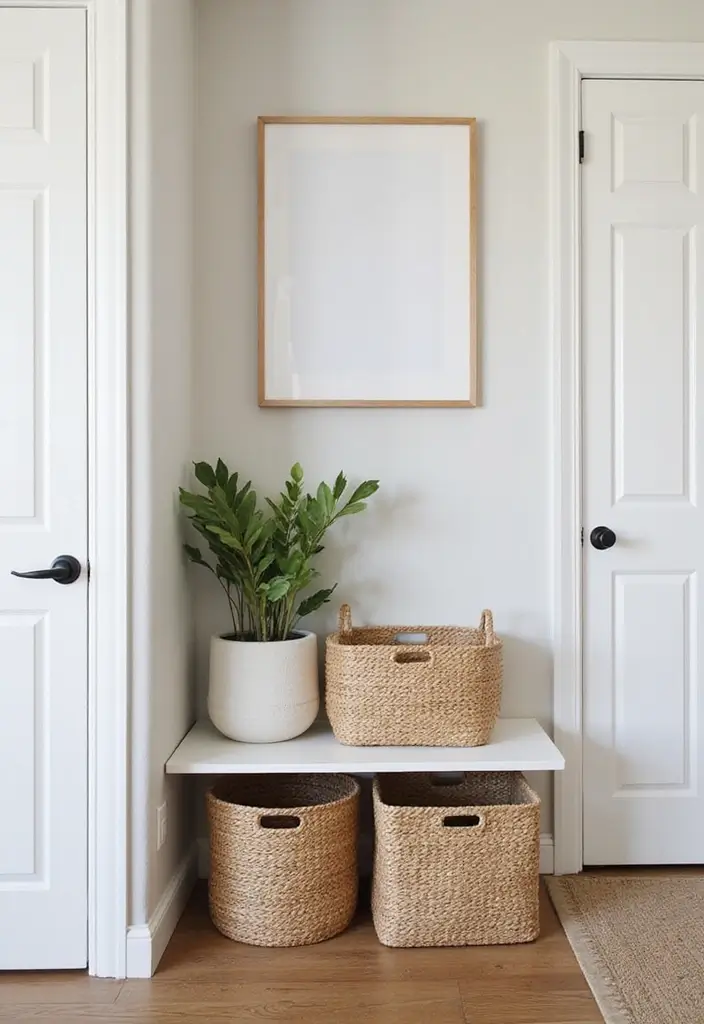 30 Small Front Entryway Ideas That Make a Big Impression - 28. Organize with Baskets