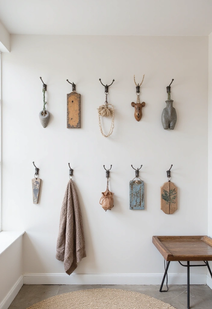 30 Small Front Entryway Ideas That Make a Big Impression - 6. Artistic Wall Hooks for Functionality