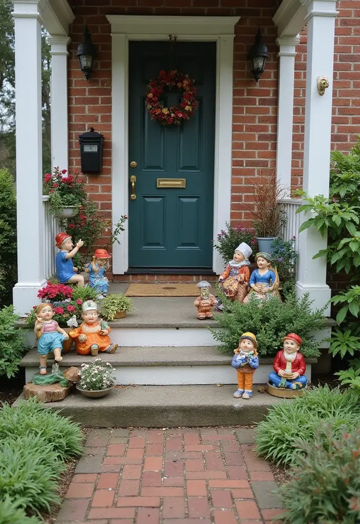 30 Small Front Porch Ideas That Maximize Every Inch 28 30 Small Front Porch Ideas That Maximize Every Inch - 28. Colorful Garden Statues