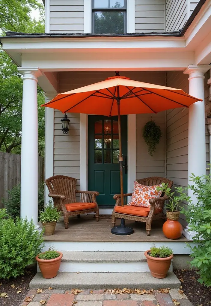 30 Small Front Porch Ideas That Maximize Every Inch 30 30 Small Front Porch Ideas That Maximize Every Inch - 30. Stylish Umbrellas