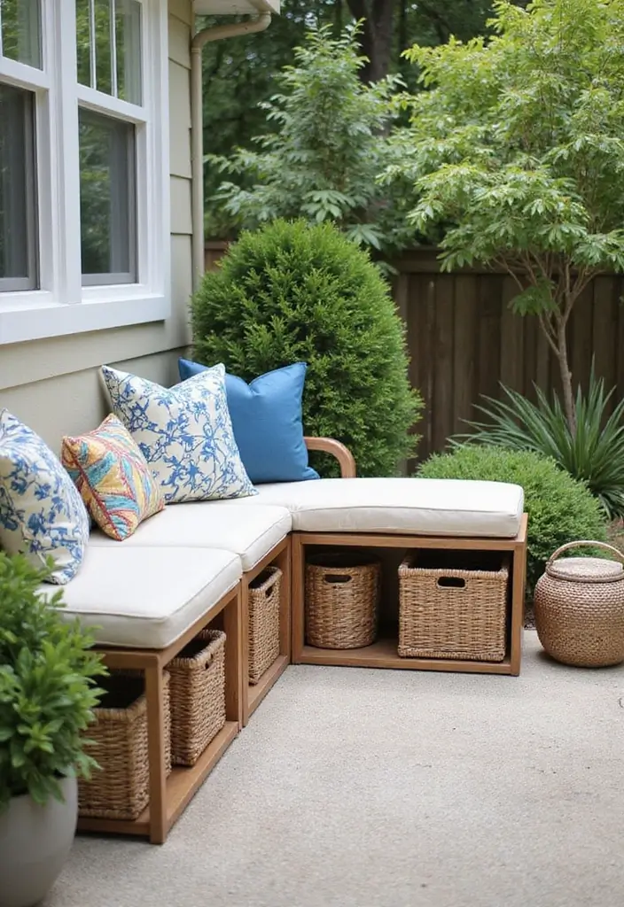 30 Small Patio Decorating Ideas That Make a Big Impact - 16. Smart Storage Solutions