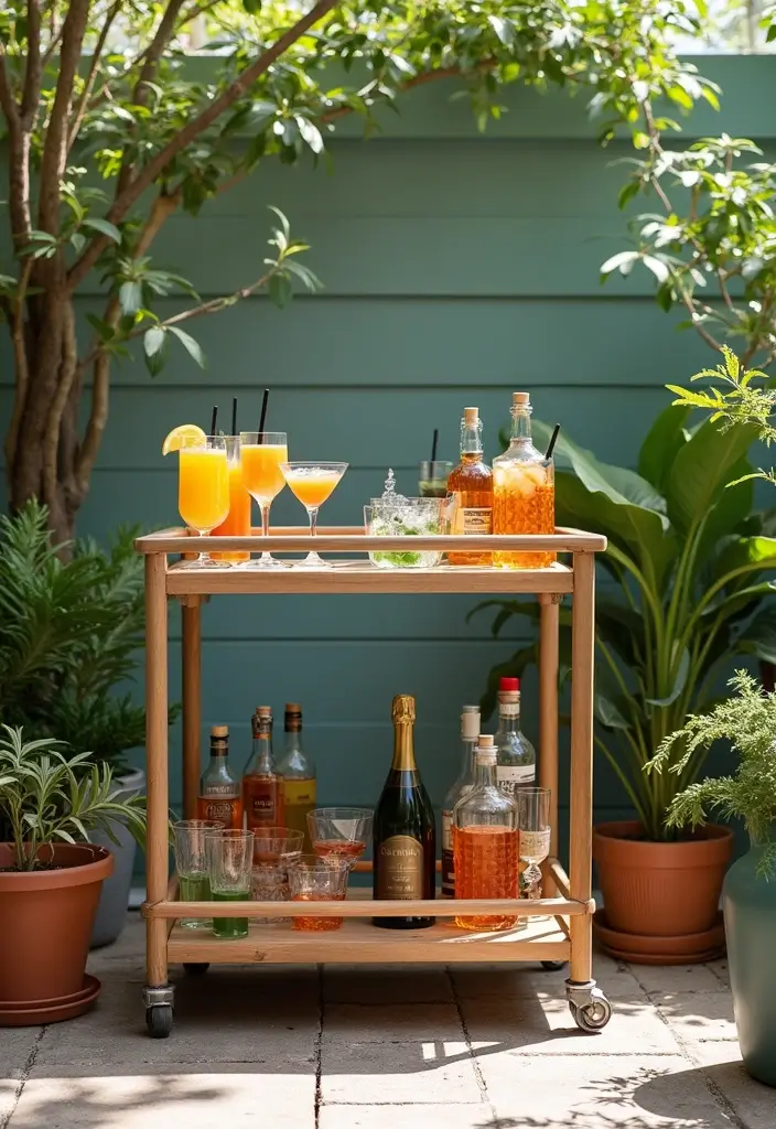 30 Small Patio Decorating Ideas That Make a Big Impact - 26. Incorporating a Bar Cart
