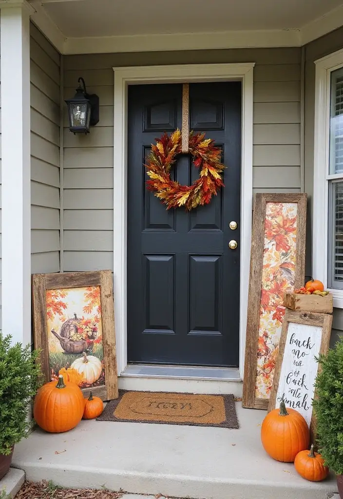30 Small Porch Fall Decorating Ideas That Feel Cozy - 14. Fall-Themed Artwork