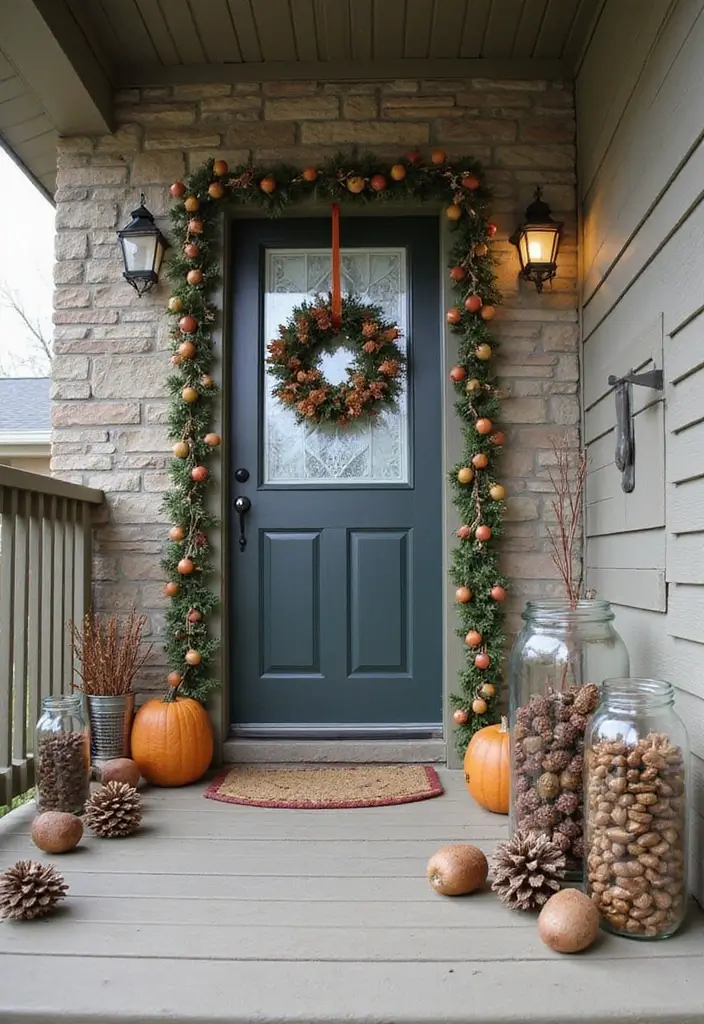 30 Small Porch Fall Decorating Ideas That Feel Cozy - 15. Acorn and Pinecone Displays