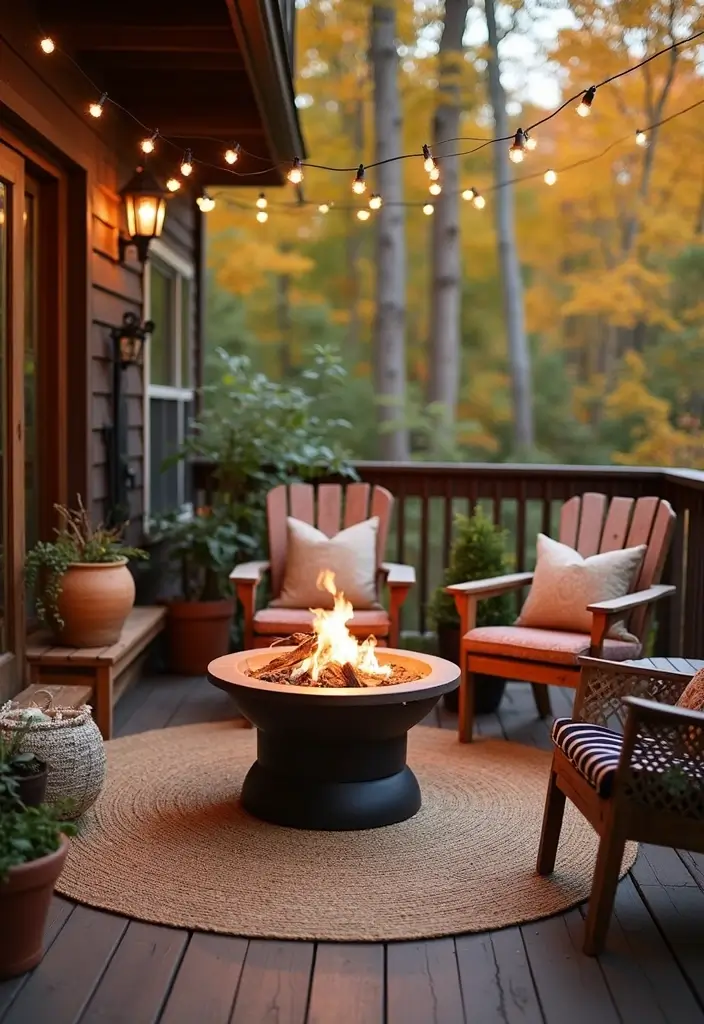 30 Small Porch Fall Decorating Ideas That Feel Cozy - 20. Mini Fire Pit
