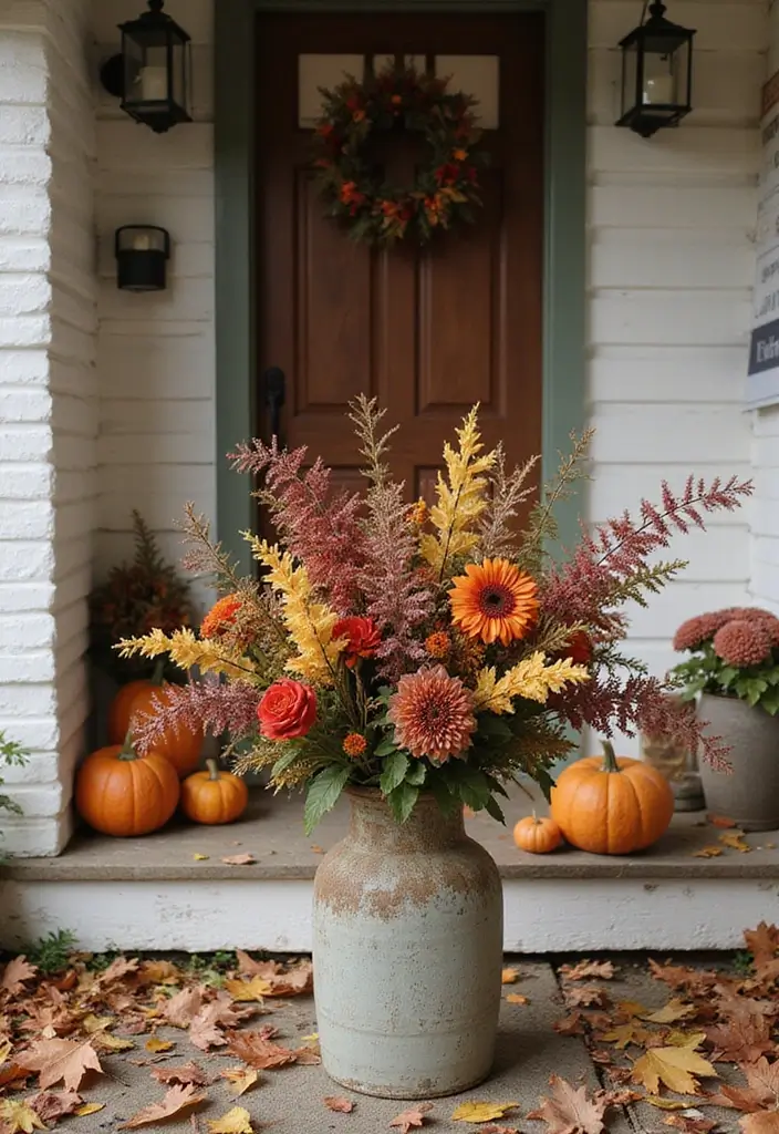 30 Small Porch Fall Decorating Ideas That Feel Cozy - 3. Autumn Floral Arrangements
