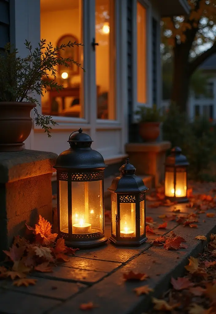 30 Small Porch Fall Decorating Ideas That Feel Cozy - 4. Rustic Lanterns