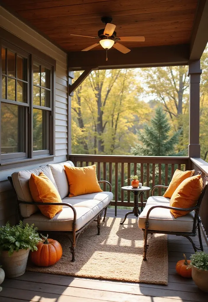 30 Small Porch Fall Decorating Ideas That Feel Cozy - 9. Cozy Seating Arrangements