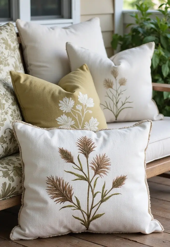 30 Spring Front Porch Decor Ideas That Welcome the Season 27 30 Spring Front Porch Decor Ideas That Welcome the Season - 27. Nature-Inspired Throw Pillows