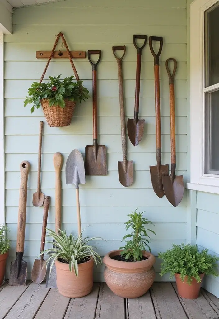 30 Spring Front Porch Decor Ideas That Welcome the Season 30 30 Spring Front Porch Decor Ideas That Welcome the Season - 30. Upcycled Garden Tools as Decor