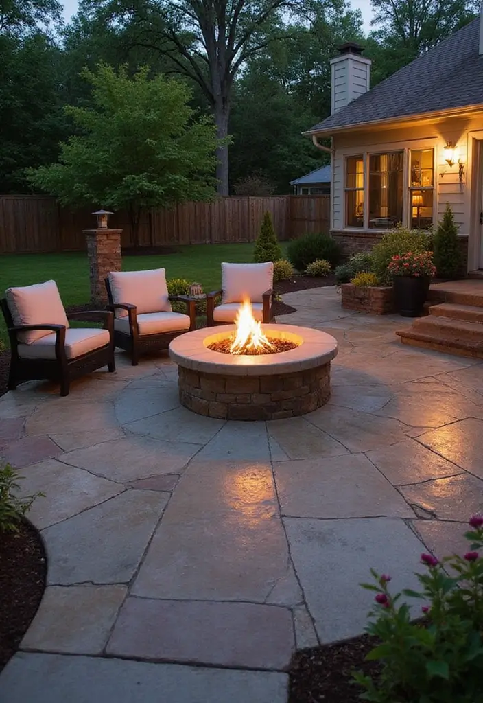 30 Stamped Concrete Patio Ideas That Look High-End 10 30 Stamped Concrete Patio Ideas That Look High-End - 10. Fire Pit Features