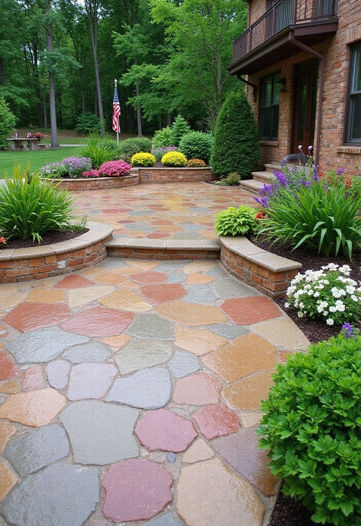 30 Stamped Concrete Patio Ideas That Look High-End 19 30 Stamped Concrete Patio Ideas That Look High-End - 19. Surrounding Greens