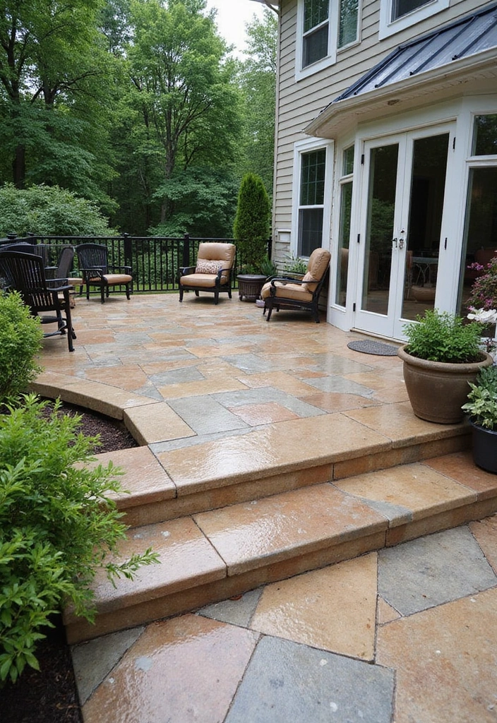 30 Stamped Concrete Patio Ideas That Look High-End 9 30 Stamped Concrete Patio Ideas That Look High-End - 9. Elevated Patios