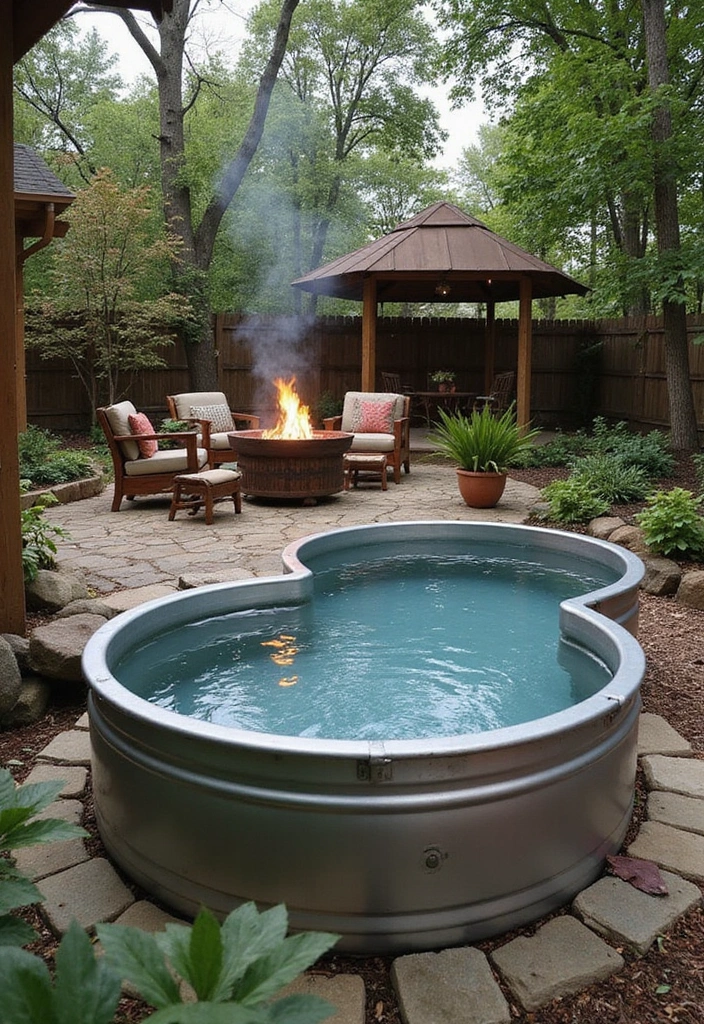 30 Stock Tank Pool Ideas That Are Creative and Fun 19 30 Stock Tank Pool Ideas That Are Creative and Fun - 19. Rustic Wood-Fired Hot Tub