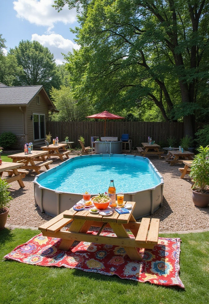 30 Stock Tank Pool Ideas That Are Creative and Fun 25 30 Stock Tank Pool Ideas That Are Creative and Fun - 25. Poolside Picnic Spot