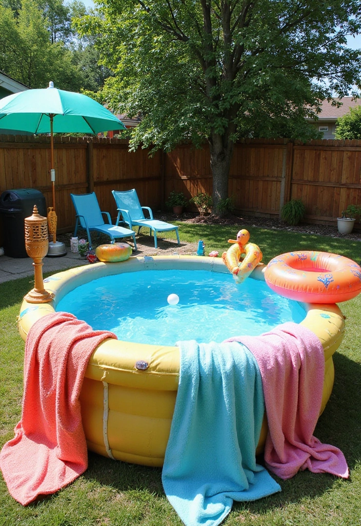 30 Stock Tank Pool Ideas That Are Creative and Fun 3 30 Stock Tank Pool Ideas That Are Creative and Fun - 3. Colorful Poolside Oasis