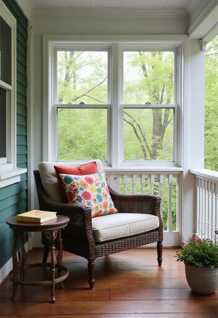 30 Three-Season Porch Ideas for Cozy Year-Round Living 2 30 Three-Season Porch Ideas for Cozy Year-Round Living - 2. Cozy Reading Nook