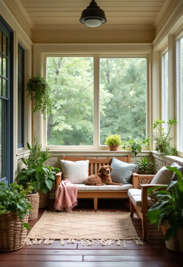 30 Three-Season Porch Ideas for Cozy Year-Round Living 23 30 Three-Season Porch Ideas for Cozy Year-Round Living - 23. Pet-Friendly Space