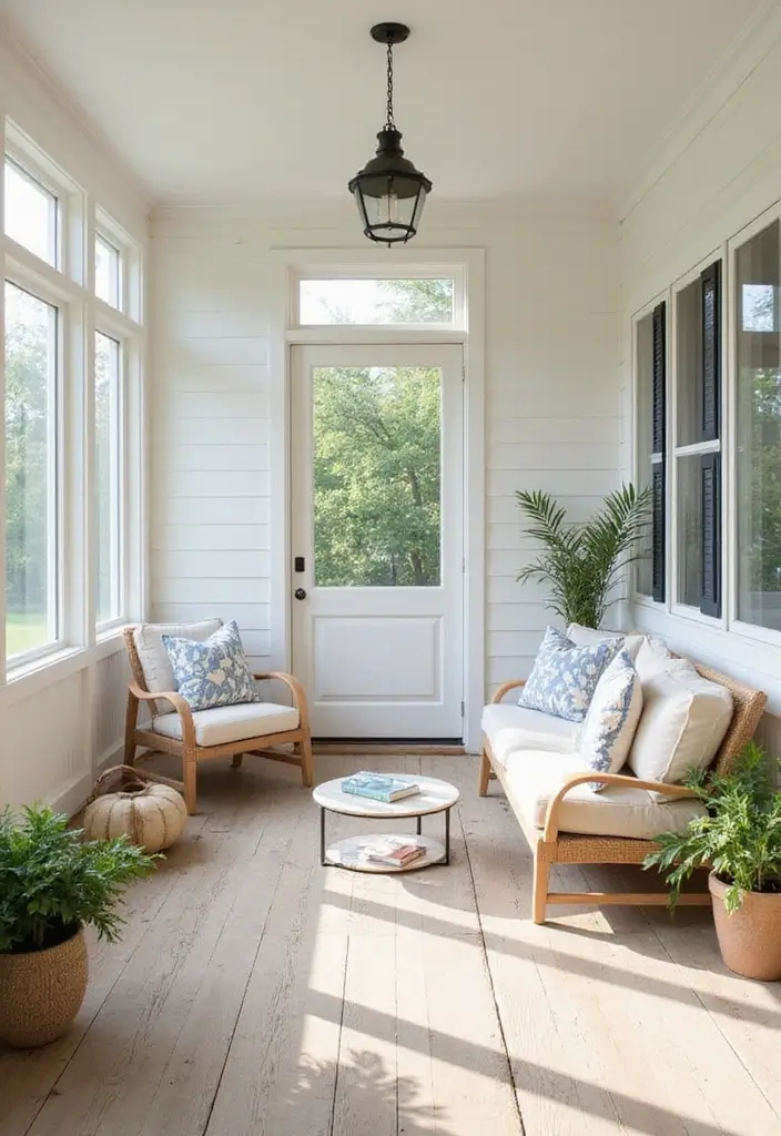 30 Three-Season Porch Ideas for Cozy Year-Round Living 24 30 Three-Season Porch Ideas for Cozy Year-Round Living - 24. Minimalist Approach
