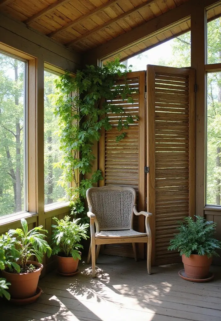30 Three-Season Porch Ideas for Cozy Year-Round Living 29 30 Three-Season Porch Ideas for Cozy Year-Round Living - 29. Decorative Privacy Screens