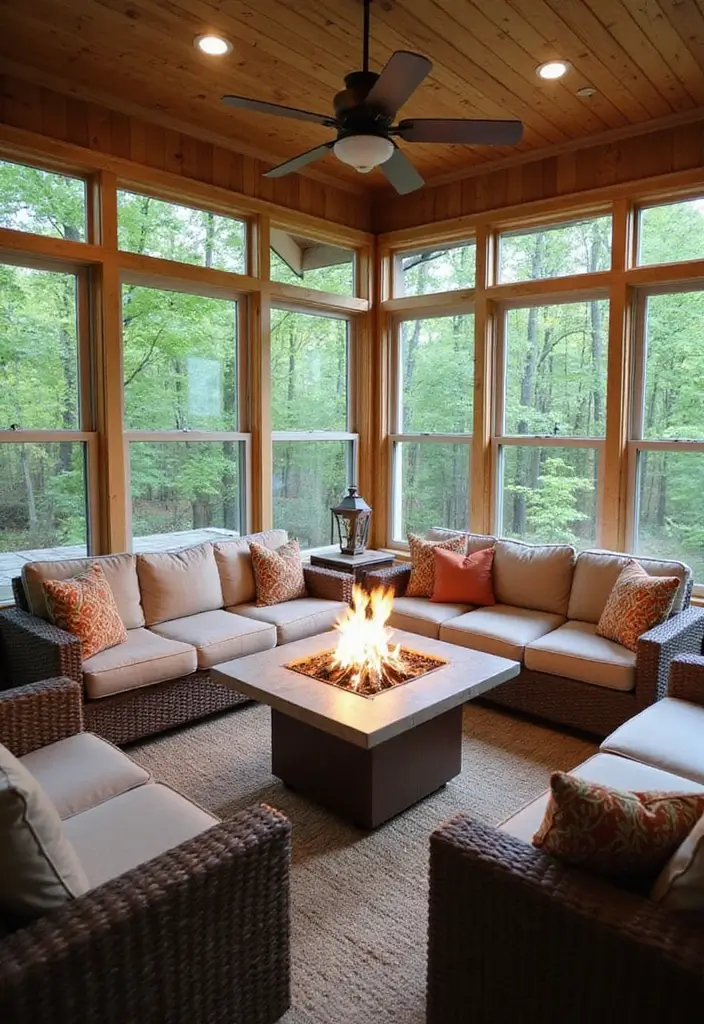 30 Three-Season Porch Ideas for Cozy Year-Round Living 8 30 Three-Season Porch Ideas for Cozy Year-Round Living - 8. A Cozy Fire Pit