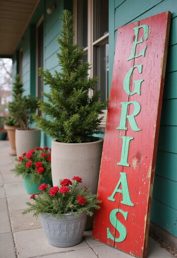 30 Xmas Front Porch Ideas That Spark Holiday Cheer - 2. Recycled Wood Christmas Sign