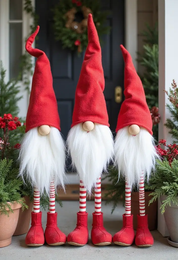 30 Xmas Front Porch Ideas That Spark Holiday Cheer - 23. Jolly Holiday Gnomes