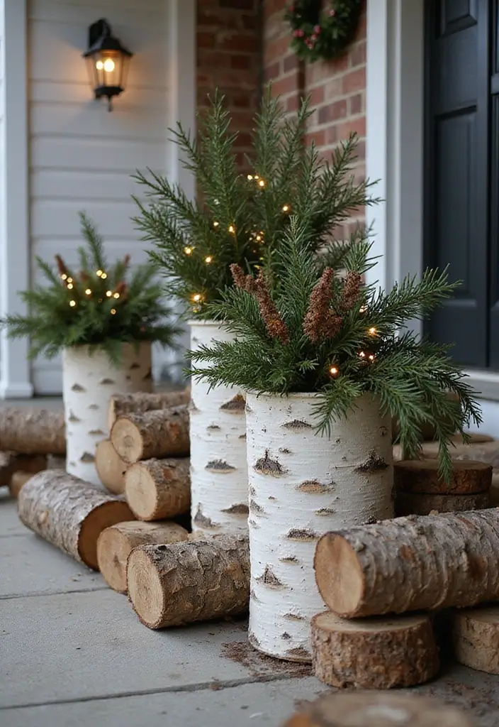 30 Xmas Front Porch Ideas That Spark Holiday Cheer - 9. Rustic Birch Log Displays