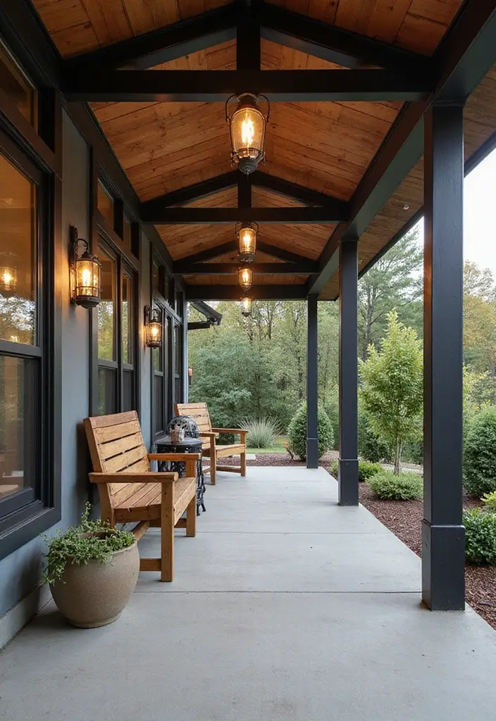 50 Covered Front Porch Ideas That Add Charm to Your Home 11 50 Covered Front Porch Ideas That Add Charm to Your Home - 11. Industrial Style with a Twist