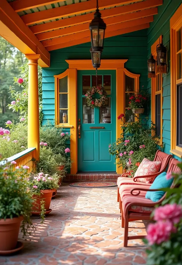 50 Covered Front Porch Ideas That Add Charm to Your Home 40 50 Covered Front Porch Ideas That Add Charm to Your Home - 40. Bright Color Palettes