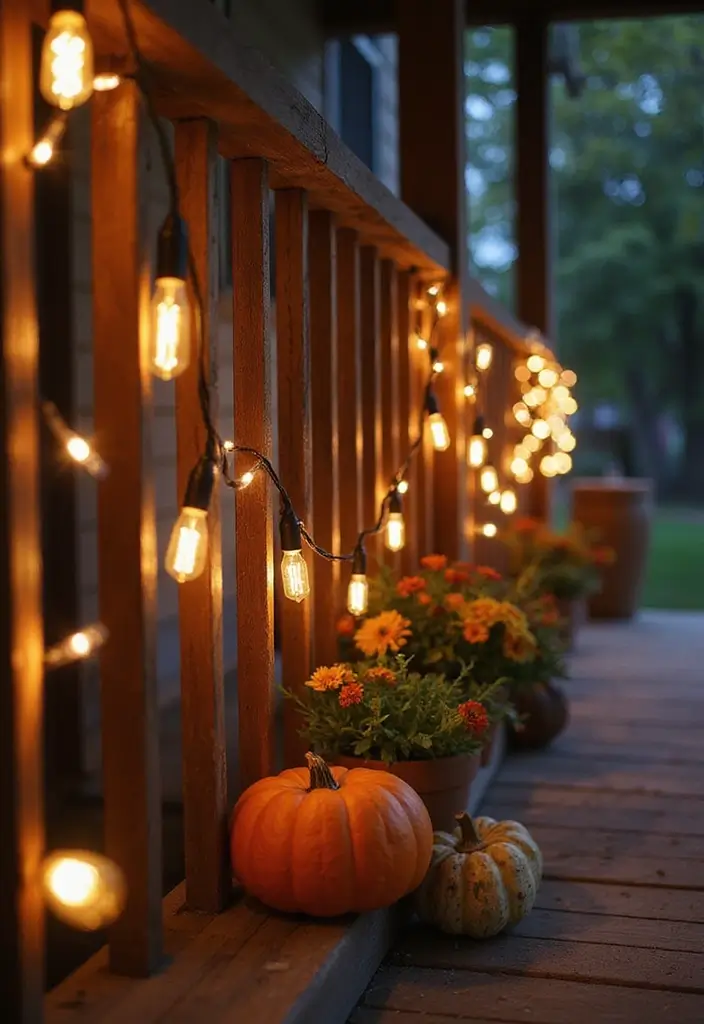 50 Fall Front Porch Decor Ideas That Feel Warm and Inviting 12 50 Fall Front Porch Decor Ideas That Feel Warm and Inviting - 12. String Lights