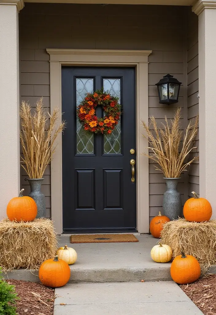 50 Fall Front Porch Decor Ideas That Feel Warm and Inviting 13 50 Fall Front Porch Decor Ideas That Feel Warm and Inviting - 13. Cornstalks and Hay Bales