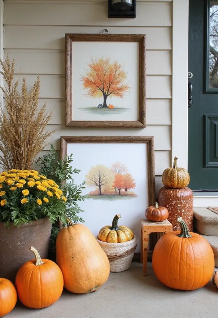 50 Fall Front Porch Decor Ideas That Feel Warm and Inviting 16 50 Fall Front Porch Decor Ideas That Feel Warm and Inviting - 16. Seasonal Art