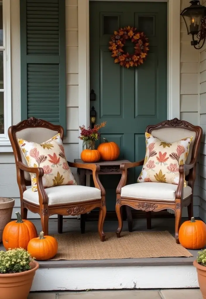 50 Fall Front Porch Decor Ideas That Feel Warm and Inviting 17 50 Fall Front Porch Decor Ideas That Feel Warm and Inviting - 17. Vintage Chairs