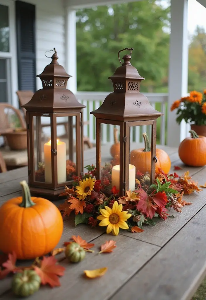 50 Fall Front Porch Decor Ideas That Feel Warm and Inviting 18 50 Fall Front Porch Decor Ideas That Feel Warm and Inviting - 18. Lantern Centerpieces