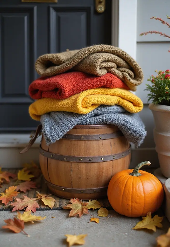 50 Fall Front Porch Decor Ideas That Feel Warm and Inviting 2 50 Fall Front Porch Decor Ideas That Feel Warm and Inviting - 2. Cozy Blanket Baskets