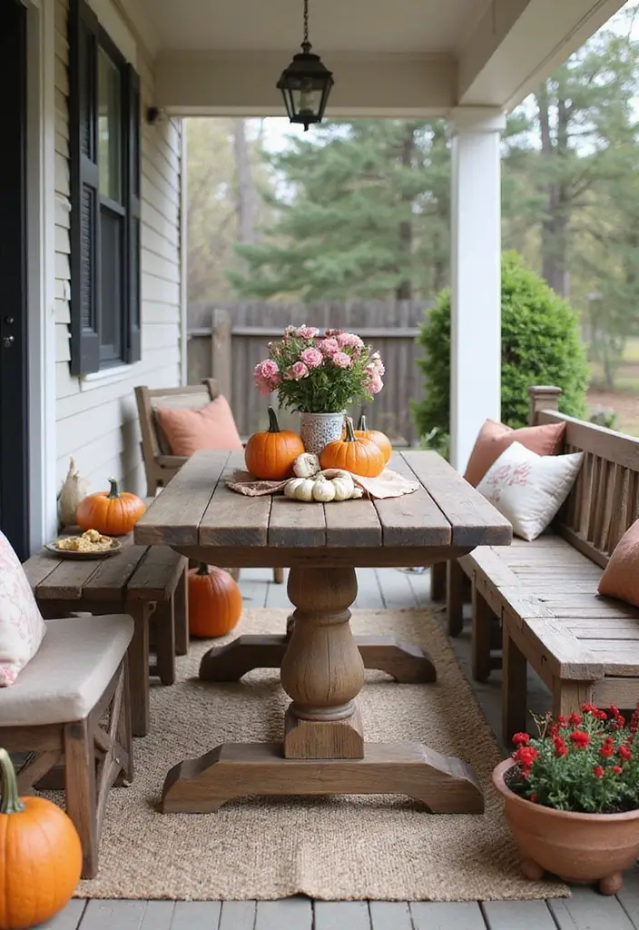 50 Fall Front Porch Decor Ideas That Feel Warm and Inviting 21 50 Fall Front Porch Decor Ideas That Feel Warm and Inviting - 21. Farmhouse-style Porch Tables
