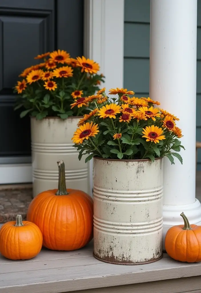 50 Fall Front Porch Decor Ideas That Feel Warm and Inviting 26 50 Fall Front Porch Decor Ideas That Feel Warm and Inviting - 26. Paint Cans Planters