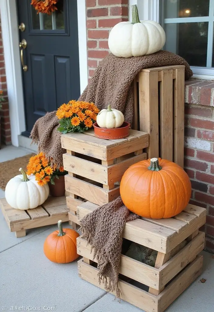 50 Fall Front Porch Decor Ideas That Feel Warm and Inviting 29 50 Fall Front Porch Decor Ideas That Feel Warm and Inviting - 29. Wooden Crates