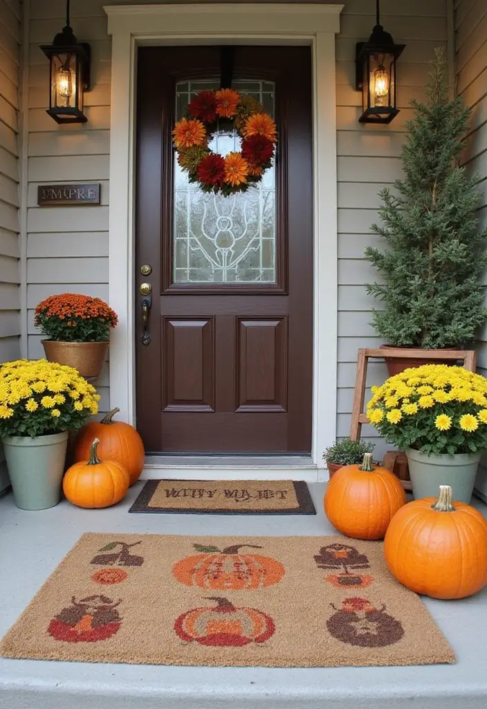 50 Fall Front Porch Decor Ideas That Feel Warm and Inviting 31 50 Fall Front Porch Decor Ideas That Feel Warm and Inviting - 31. Seasonal Welcome Mat