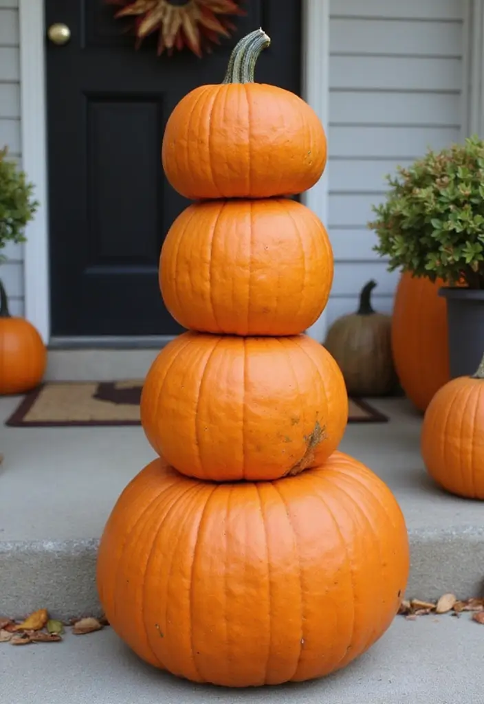 50 Fall Front Porch Decor Ideas That Feel Warm and Inviting 34 50 Fall Front Porch Decor Ideas That Feel Warm and Inviting - 34. Pumpkin Stack