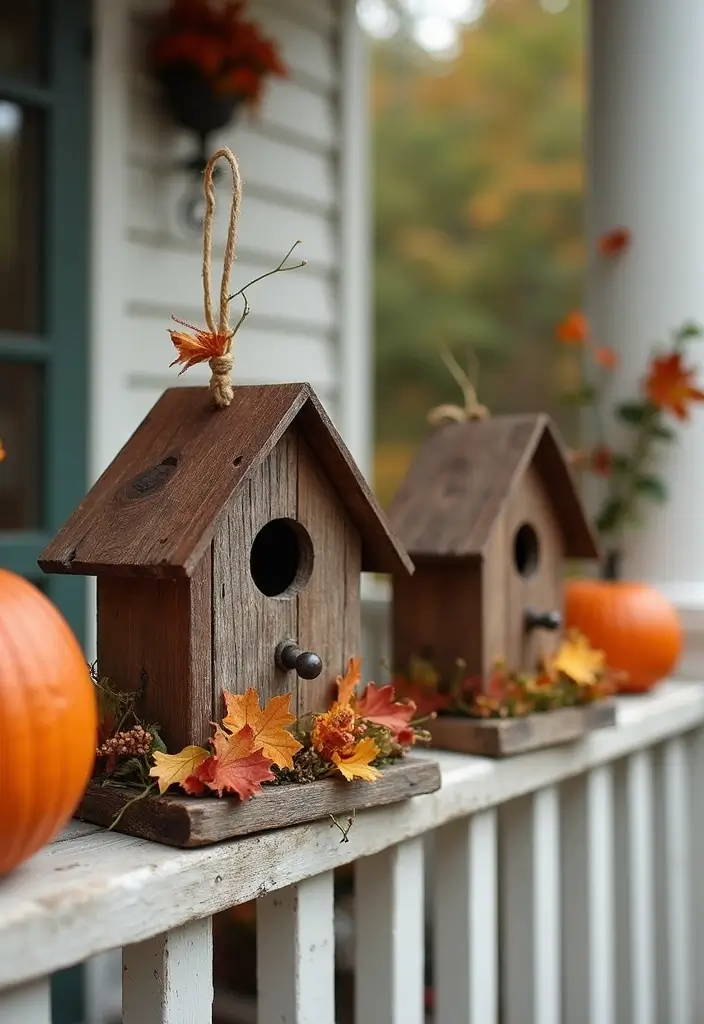 50 Fall Front Porch Decor Ideas That Feel Warm and Inviting 35 50 Fall Front Porch Decor Ideas That Feel Warm and Inviting - 35. Handcrafted Birdhouses