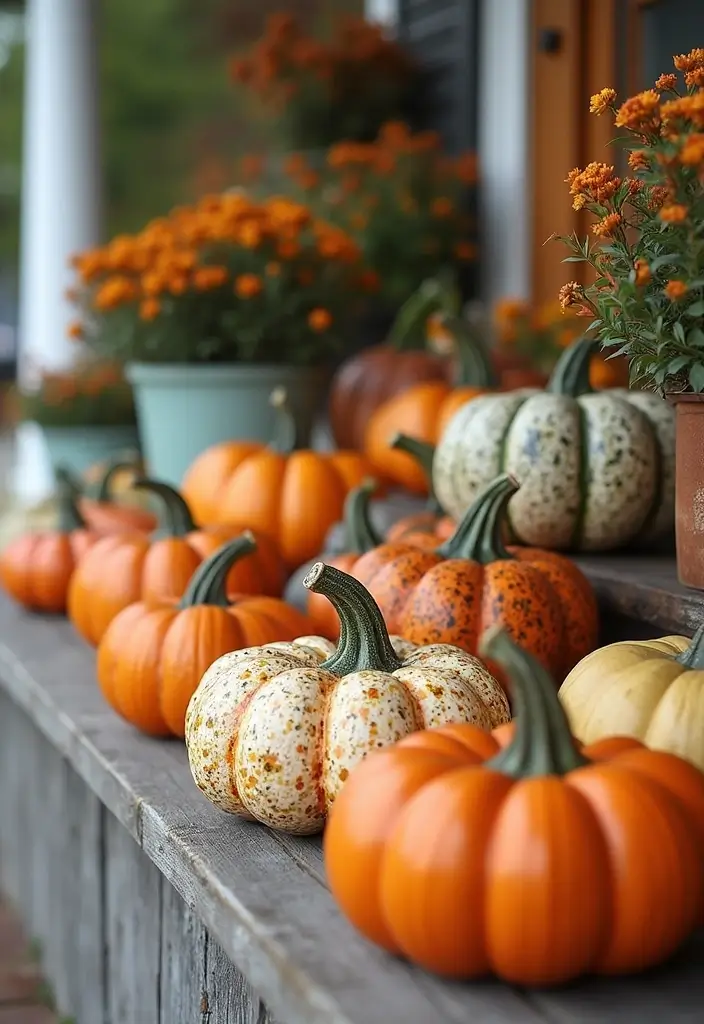50 Fall Front Porch Decor Ideas That Feel Warm and Inviting 37 50 Fall Front Porch Decor Ideas That Feel Warm and Inviting - 37. Porcelain Pumpkins