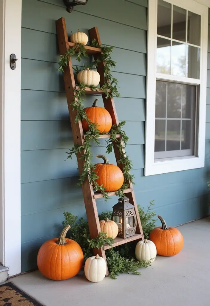 50 Fall Front Porch Decor Ideas That Feel Warm and Inviting 38 50 Fall Front Porch Decor Ideas That Feel Warm and Inviting - 38. Decorative Ladder
