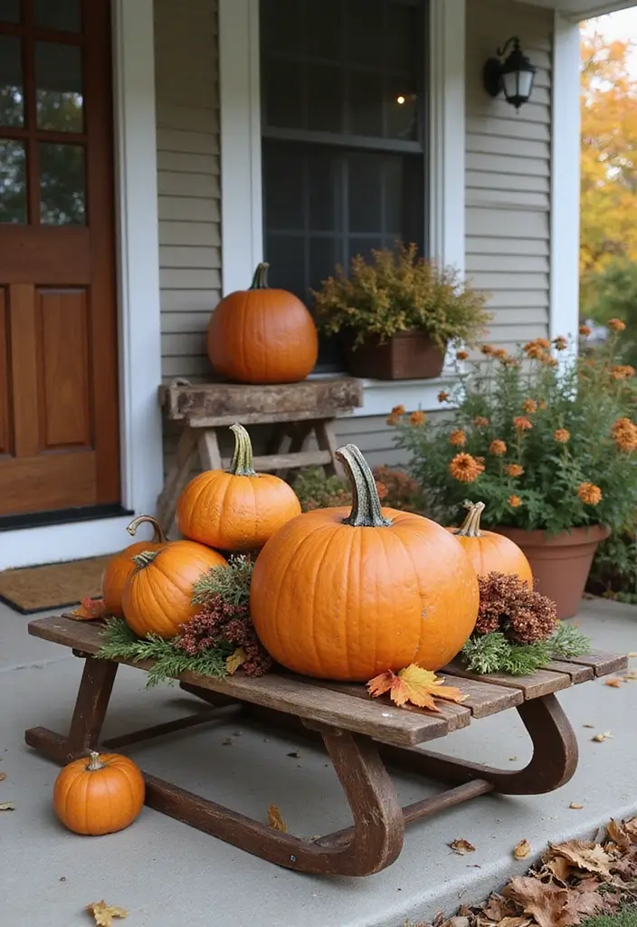 50 Fall Front Porch Decor Ideas That Feel Warm and Inviting 45 50 Fall Front Porch Decor Ideas That Feel Warm and Inviting - 45. Wooden Sleds