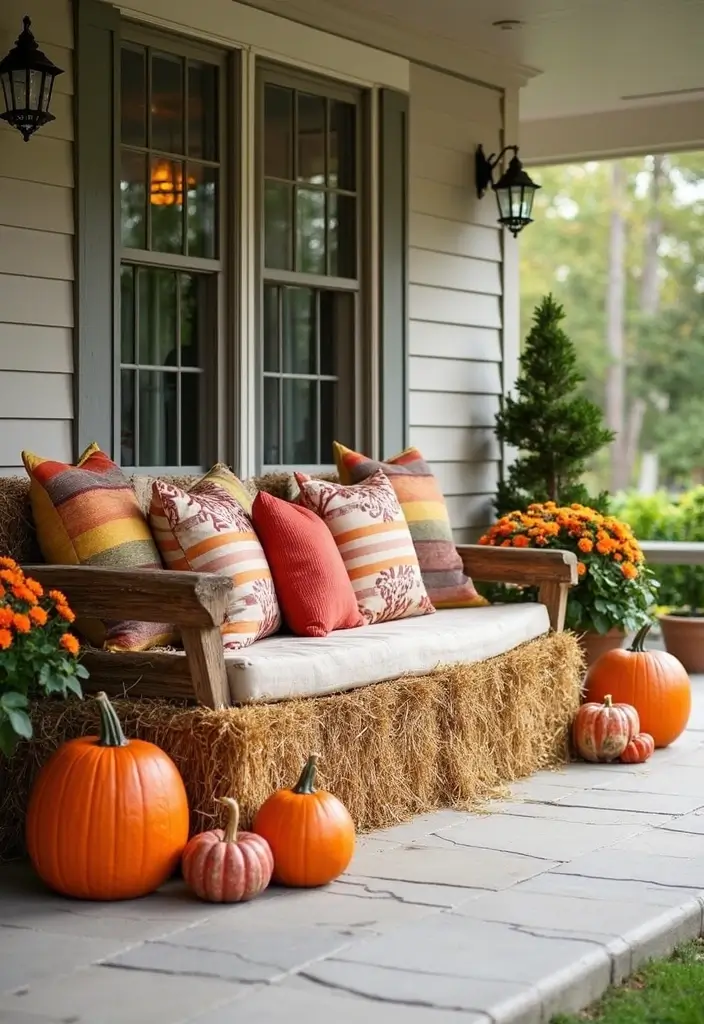 50 Fall Front Porch Decor Ideas That Feel Warm and Inviting 6 50 Fall Front Porch Decor Ideas That Feel Warm and Inviting - 6. Hay Bale Seating