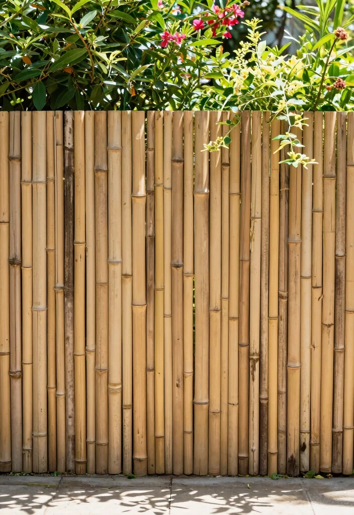 10 Bamboo Fence Ideas for Natural Garden Privacy - 1. Classic Vertical Bamboo Privacy Fence 1