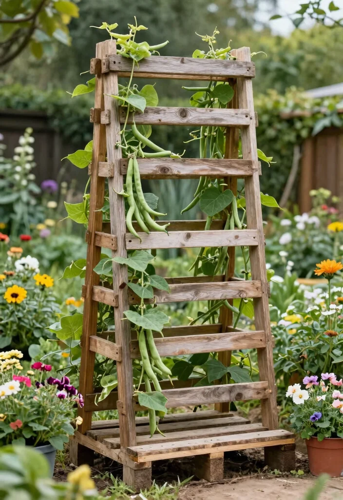 10 Bean Trellis Ideas for Easy Vertical Vegetable Gardening - 4. Reclaimed Pallet Trellis 1